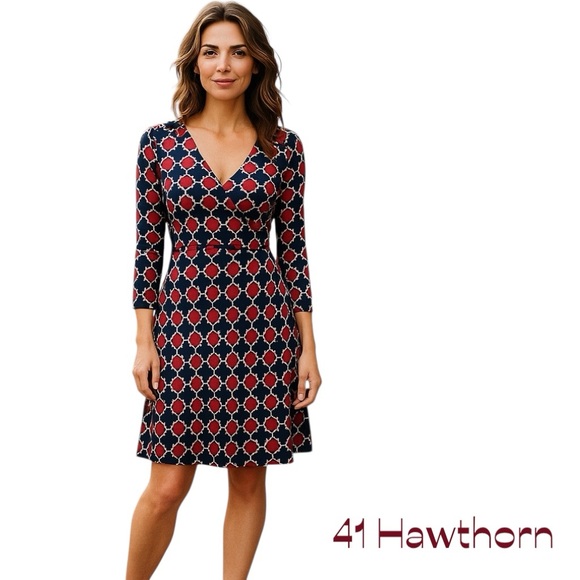 41 Hawthorn Navy, Red & White Faux Wrap Office Career Dress NWOT Size M - Picture 1 of 14